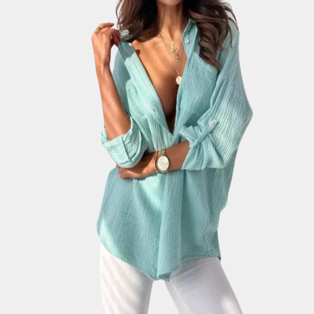Overhemd met knoopsluiting | Lange Mouwen | Los model | Zomeroverhemd | Vrouwenblouse-Boetiek Moda