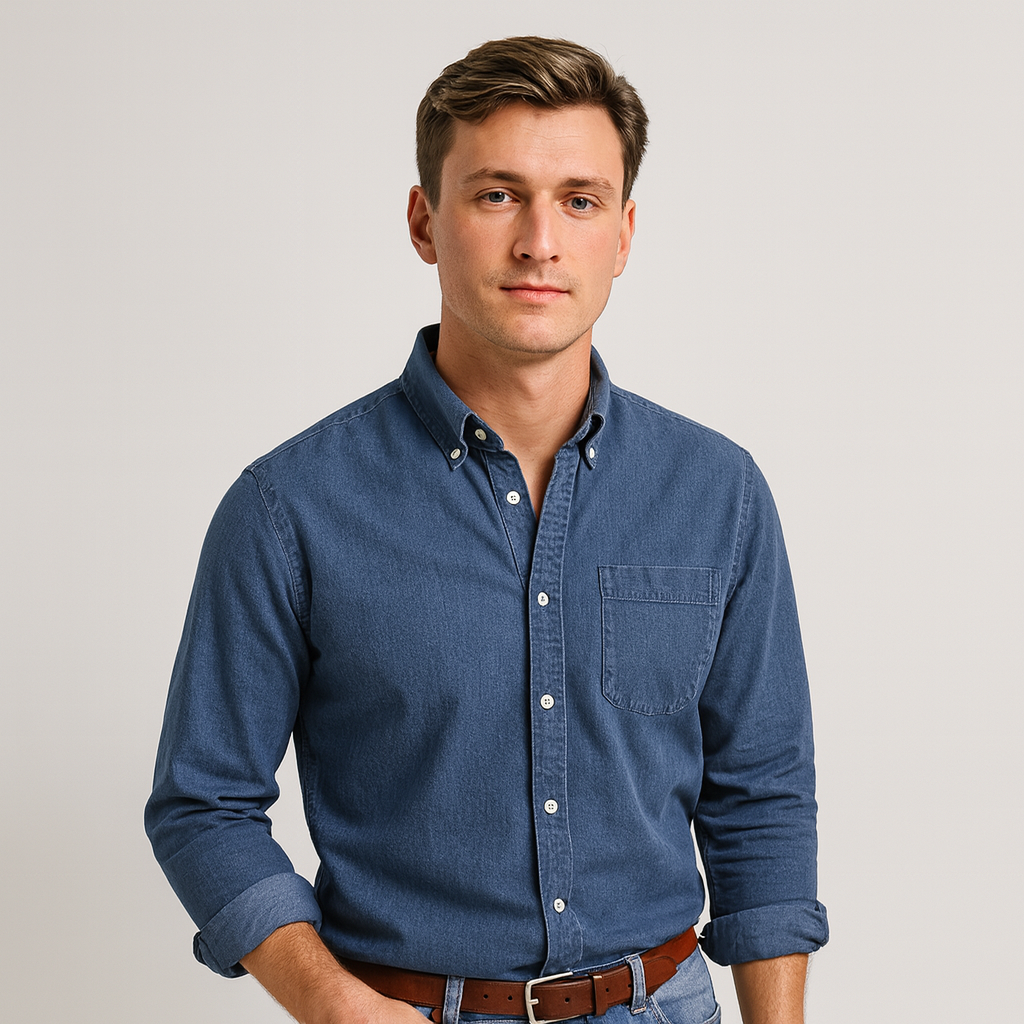 Overhemd met knopen - Casual herenoverhemd met kraag en lange mouwen-Boetiek Moda