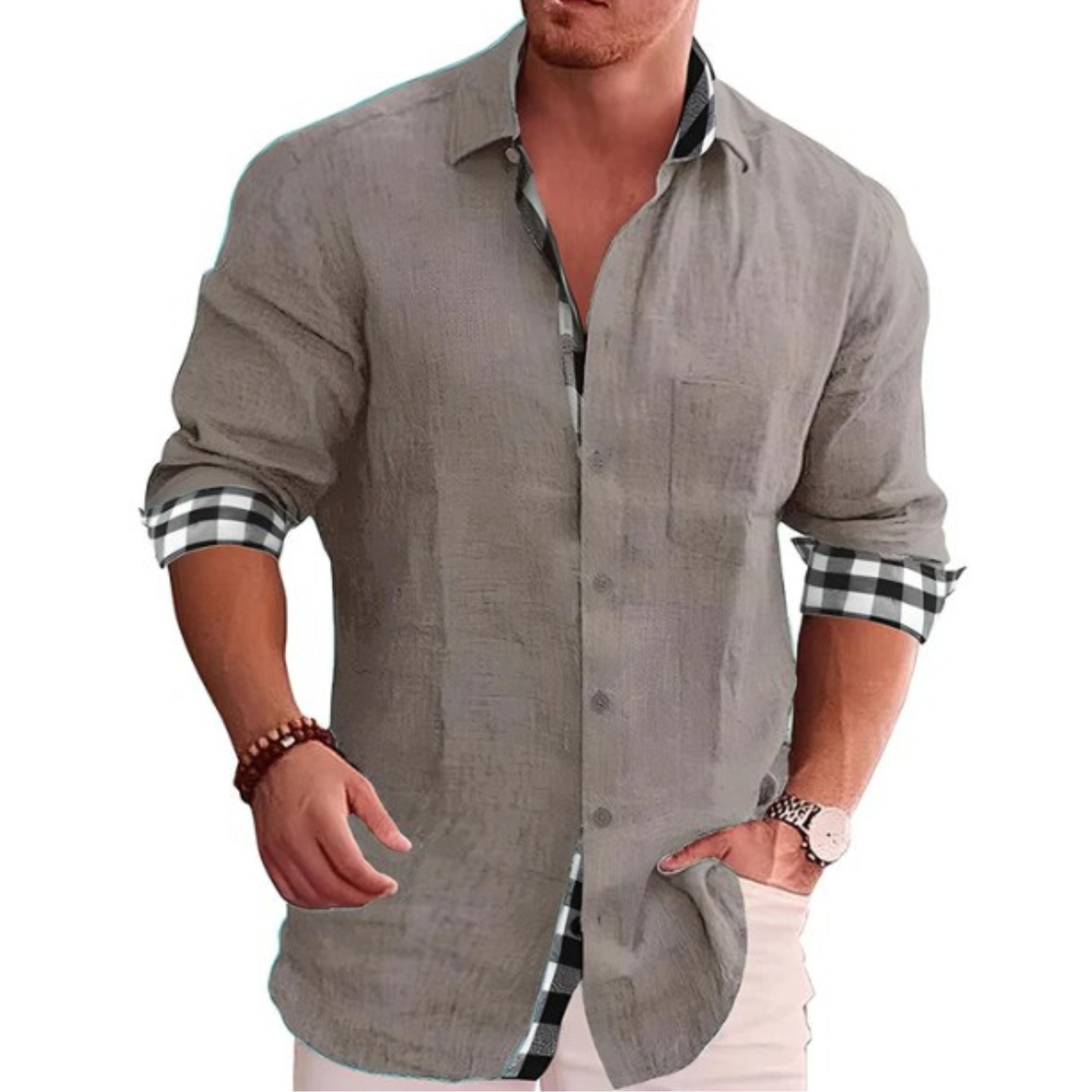 Overhemd met knopen | Lange mouwen | Lichtgewicht | Overhemd met kraag | Casual overhemden voor mannen-Boetiek Moda