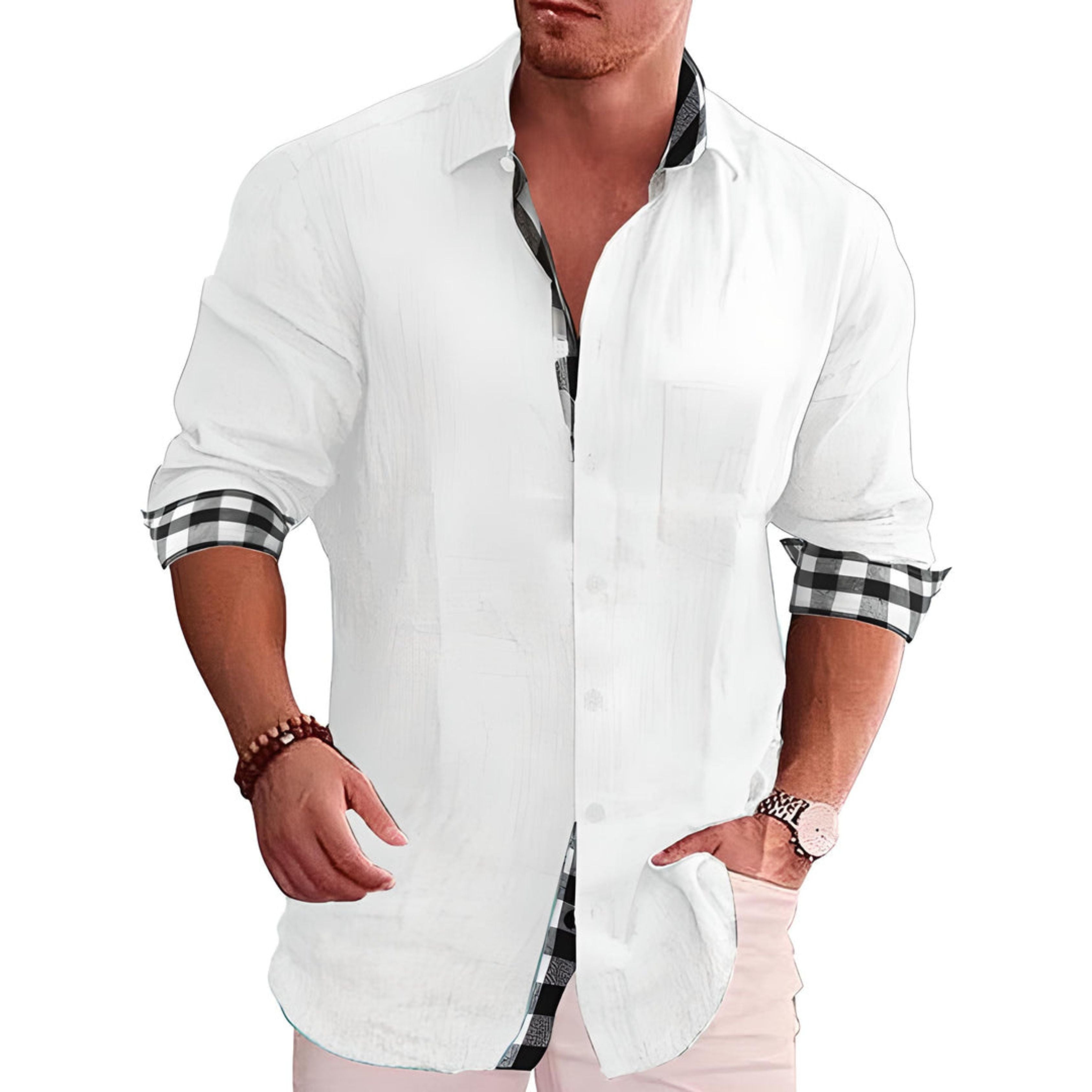 Overhemd met knopen | Lange mouwen | Lichtgewicht | Overhemd met kraag | Casual overhemden voor mannen-Boetiek Moda