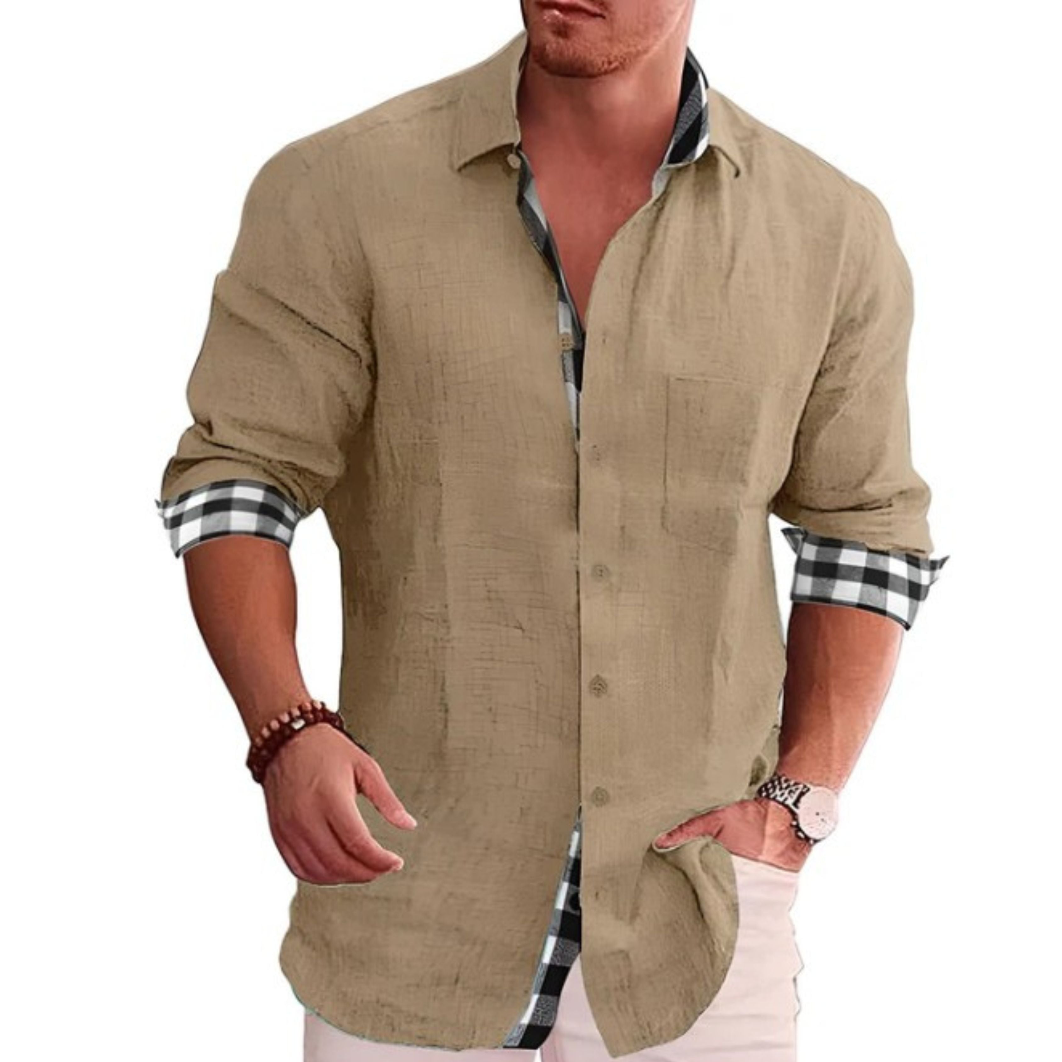 Overhemd met knopen | Lange mouwen | Lichtgewicht | Overhemd met kraag | Casual overhemden voor mannen-Boetiek Moda