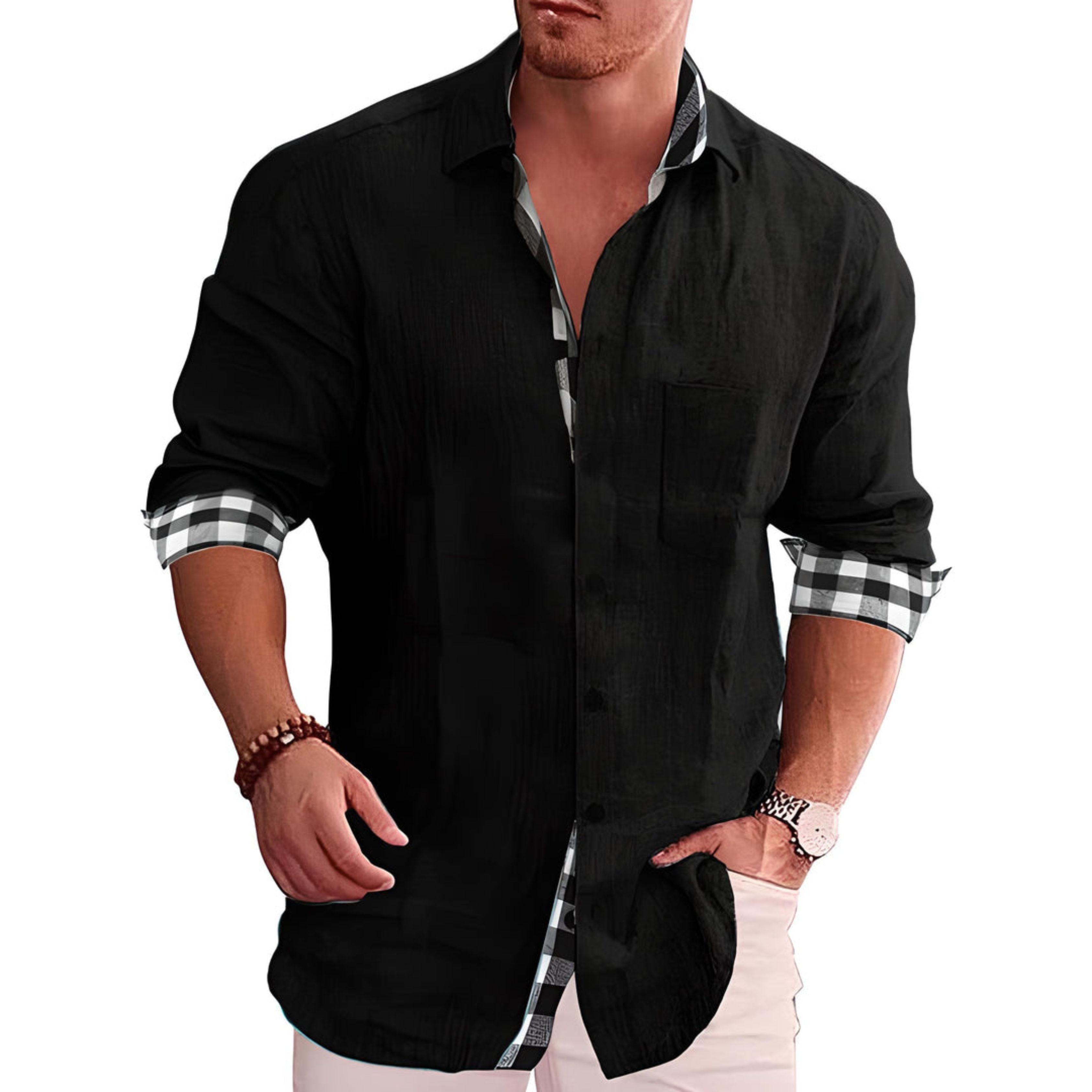 Overhemd met knopen | Lange mouwen | Lichtgewicht | Overhemd met kraag | Casual overhemden voor mannen-Boetiek Moda