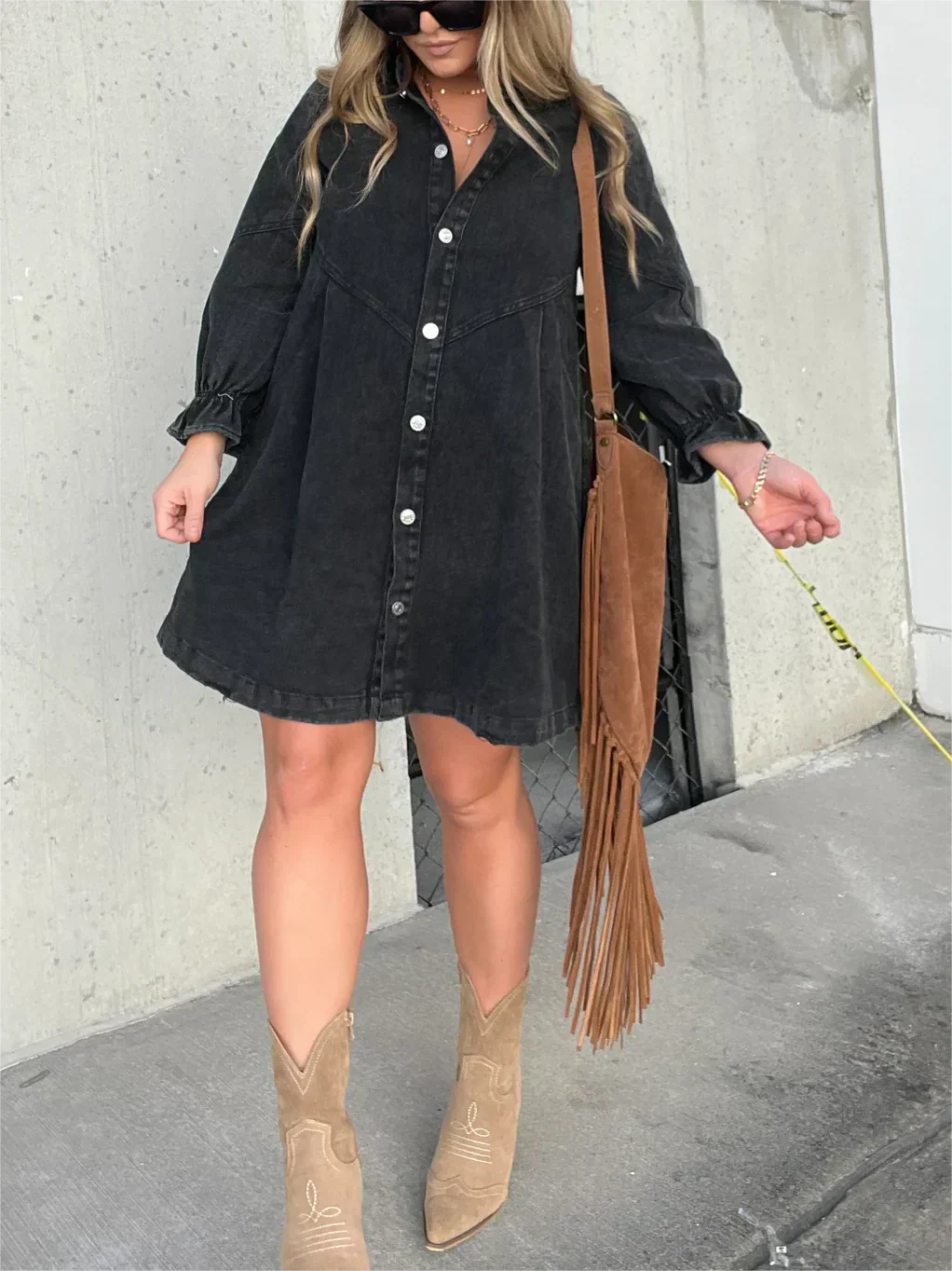 Overhemdjurk | Button-Up | Lange Mouwen | Denim Jurk | Mini Jurk-Boetiek Moda