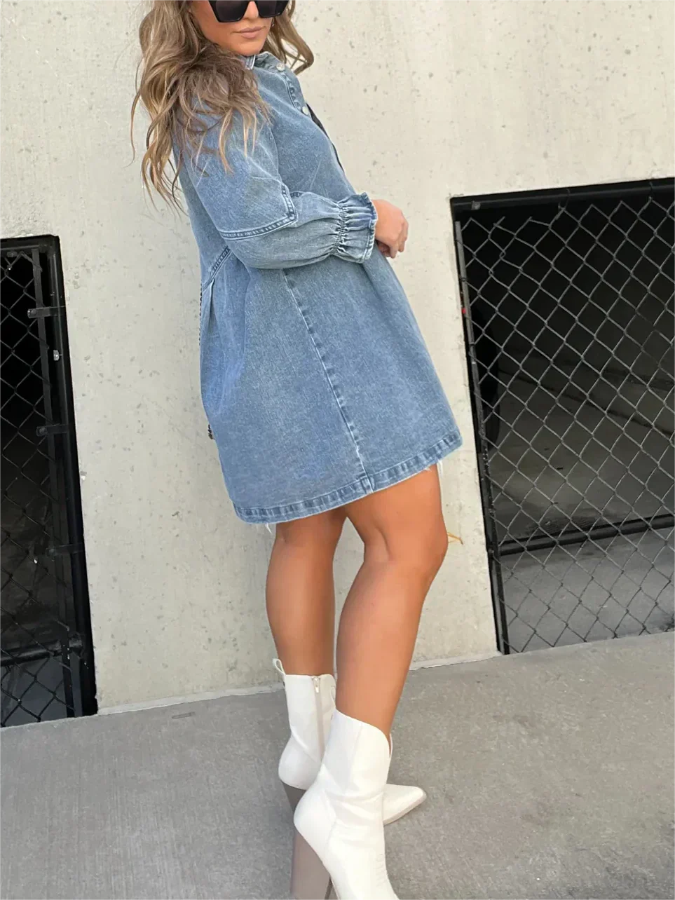 Overhemdjurk | Button-Up | Lange Mouwen | Denim Jurk | Mini Jurk-Boetiek Moda