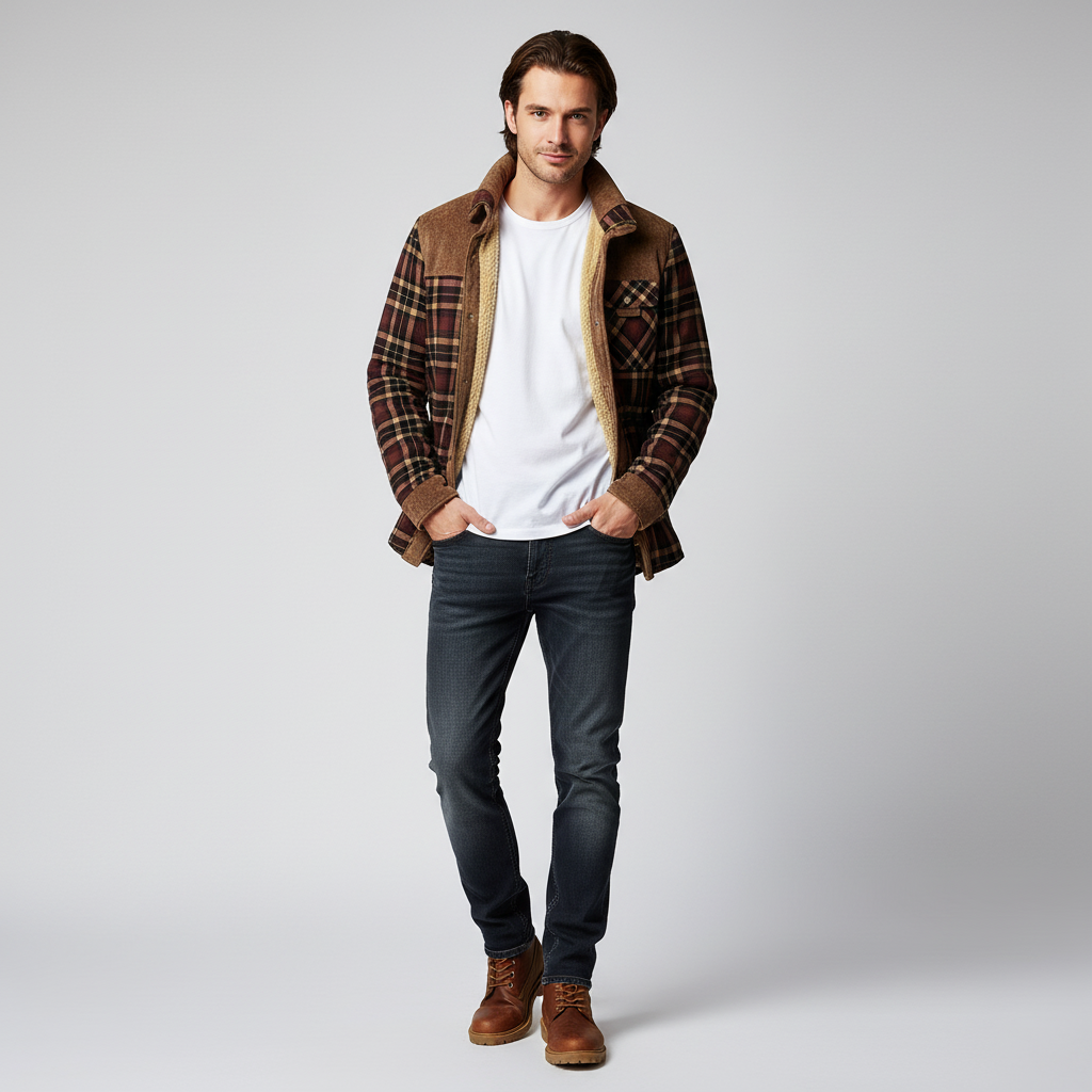 Overshirt met fleecevoering - Warm - Geruit - Jas met fleecevoering - Herenjas-Boetiek Moda