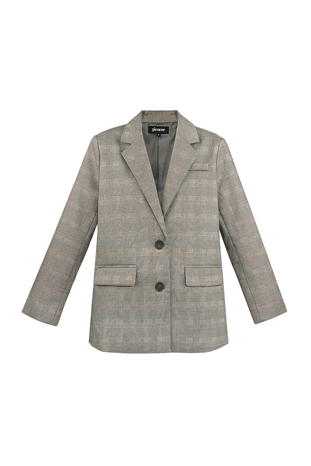 Oversized Blazer - Losvallende damesblazer met enkele rij knopen en ruitmotief-Boetiek Moda