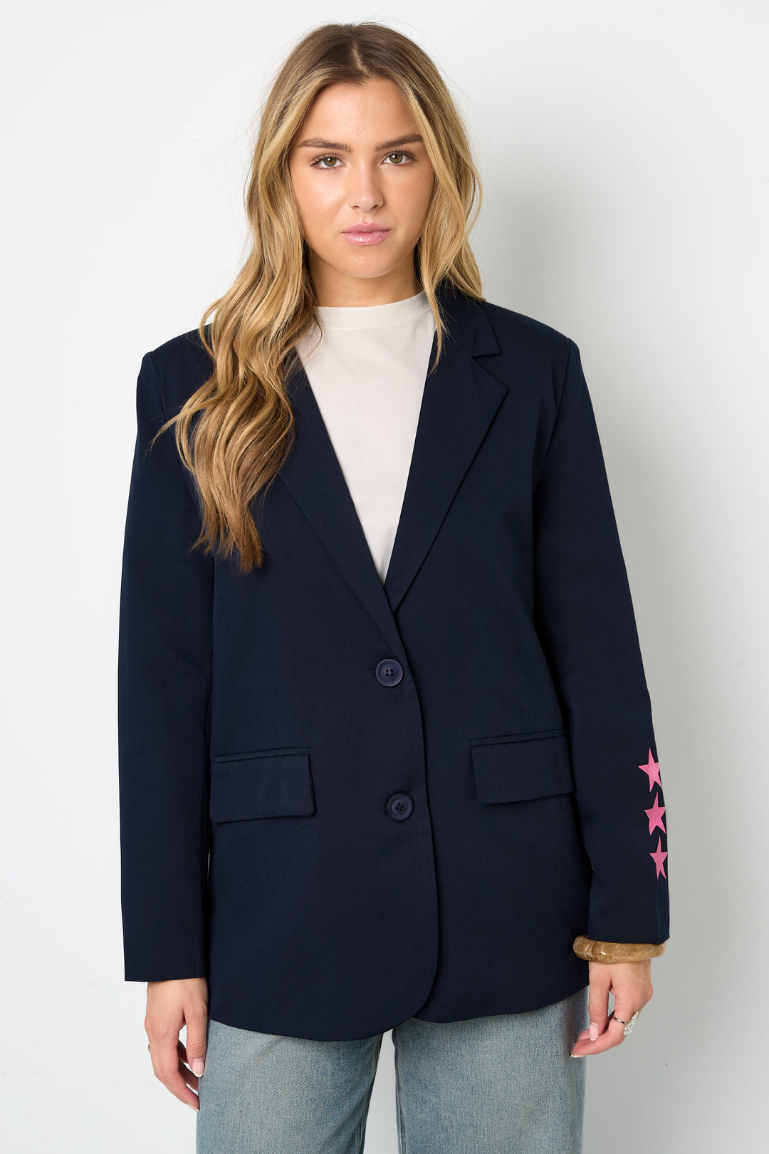 Oversized Blazer - Sterren - Bedrukt - Losvallende Blazer - Damesblazer-Boetiek Moda