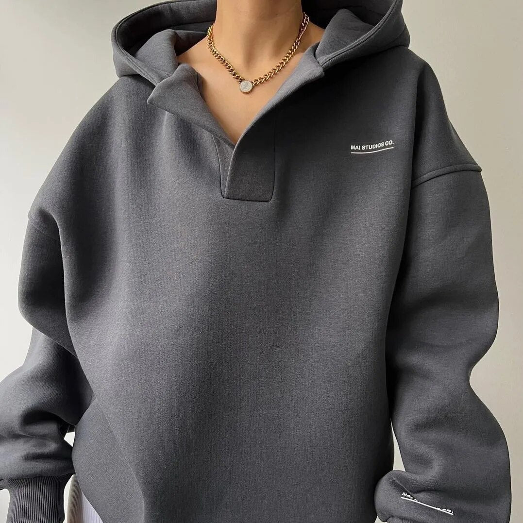 Oversized Hoodie | Warm | V-Hals | Pullover Hoodie | Vrouwen Hoodie-Boetiek Moda