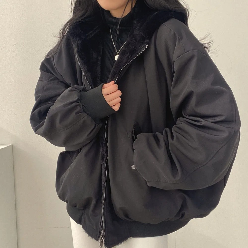 Oversized Jas | Bontgevoerd | Ritssluiting | Winter bomberjack | Winterjas voor dames-Boetiek Moda