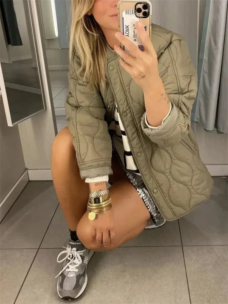 Oversized Jas | Losse Pasvorm | Button-Up | Gewatteerde Jas | Damesjas-Boetiek Moda