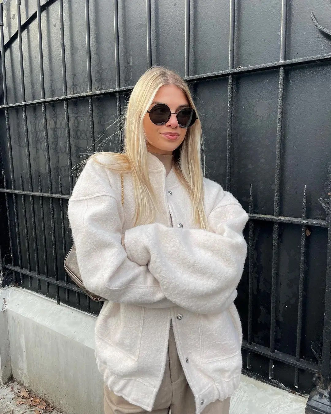 Oversized Jas | Tweed | Button-Up | Bomber Jas | Dames Jas-Boetiek Moda