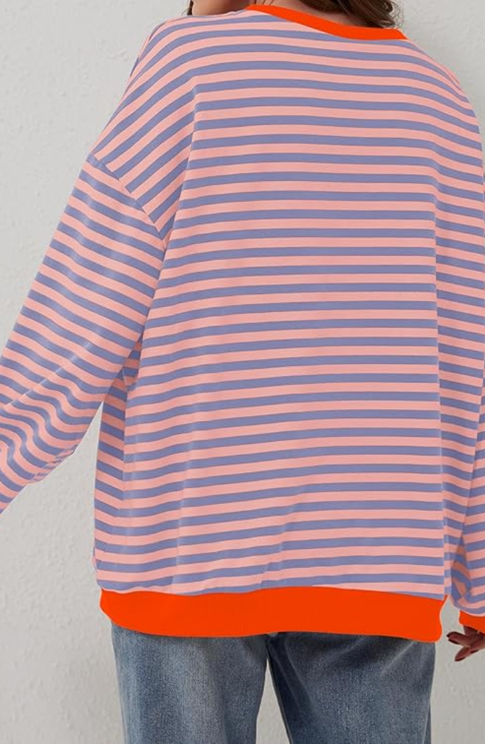 Oversized Sweater - Gestreept oversized shirt met lange mouwen voor dames-Boetiek Moda