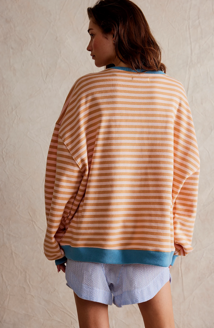 Oversized Sweater - Gestreept oversized shirt met lange mouwen voor dames-Boetiek Moda