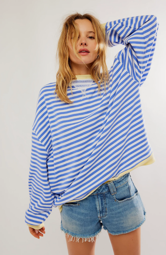 Oversized Sweater - Gestreept oversized shirt met lange mouwen voor dames-Boetiek Moda