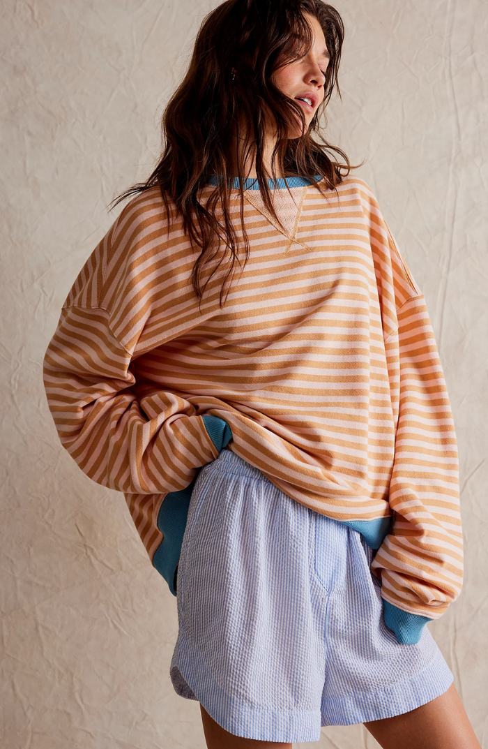 Oversized Sweater - Gestreept oversized shirt met lange mouwen voor dames-Boetiek Moda