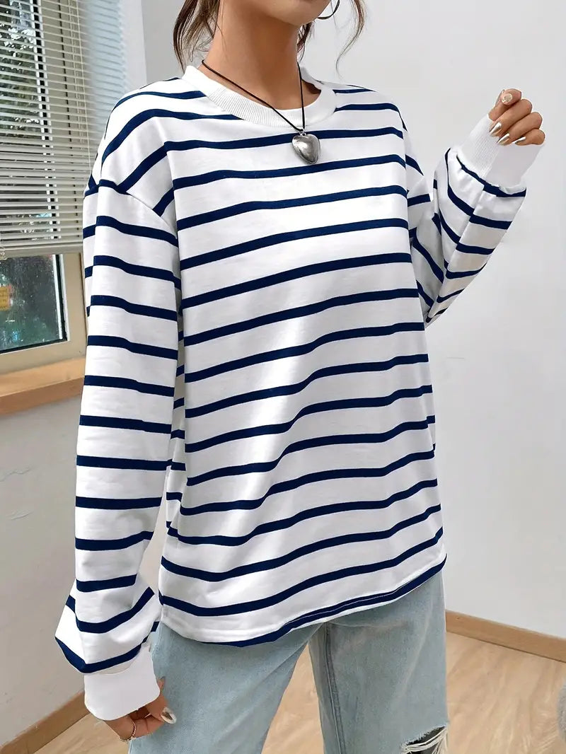 Oversized Sweatshirt - Gestreept - Ronde Hals - Oversized Pullover - Dameskleding-Boetiek Moda