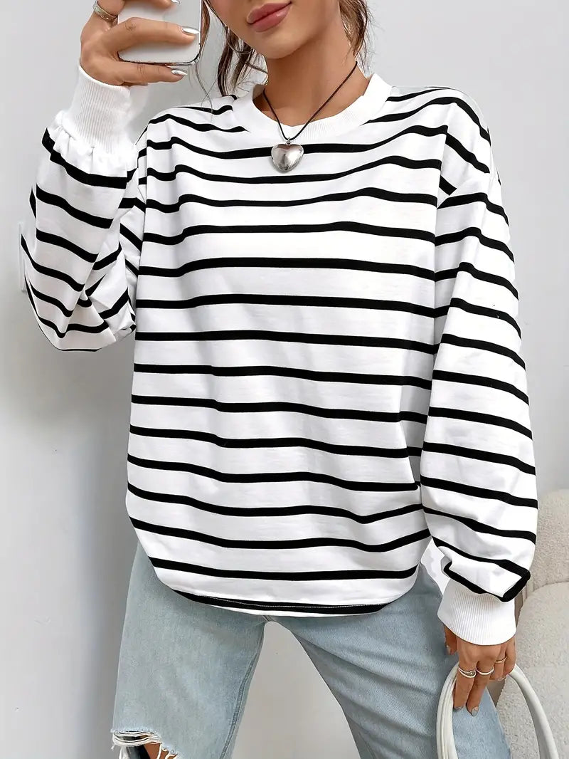 Oversized Sweatshirt - Gestreept - Ronde Hals - Oversized Pullover - Dameskleding-Boetiek Moda