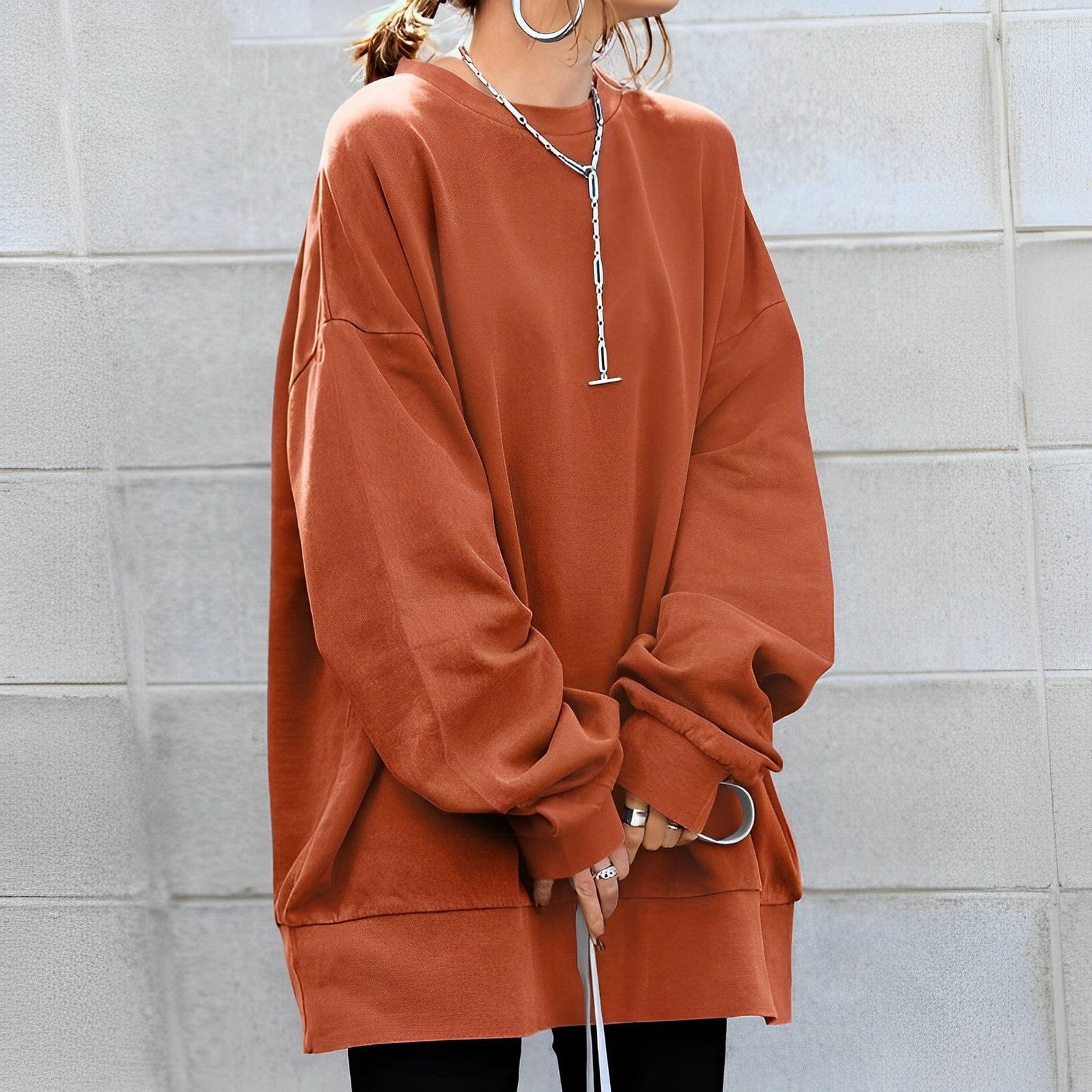 Oversized Sweatshirt - Ronde Hals - Los model - Pullover - Damestruien-Boetiek Moda