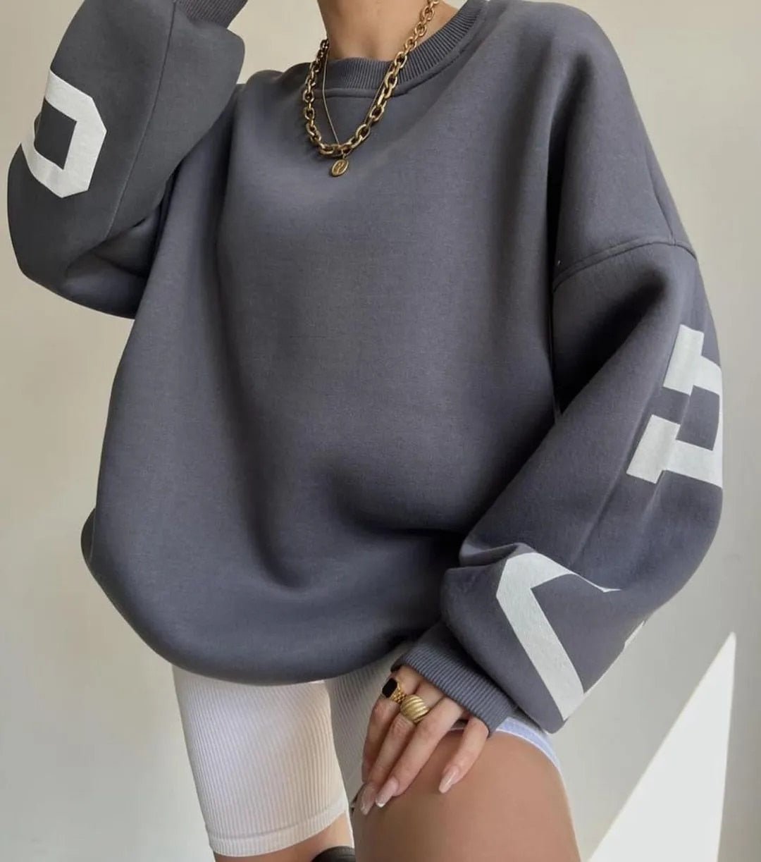 Oversized Sweatshirt - Warme Loose Fit Pullover Sweatshirt voor dames-Boetiek Moda