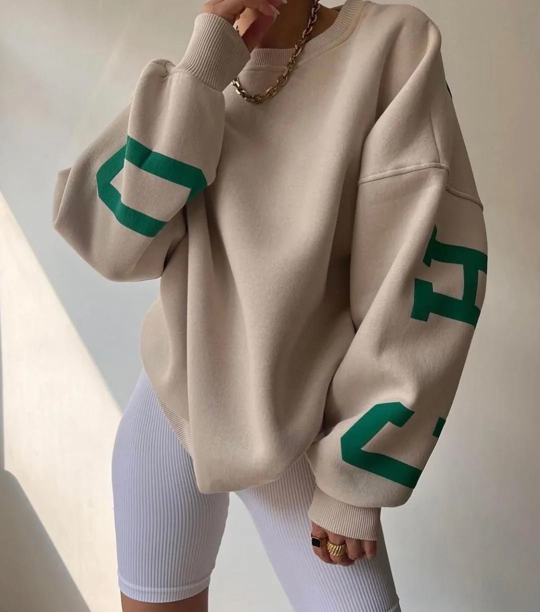 Oversized Sweatshirt - Warme Loose Fit Pullover Sweatshirt voor dames-Boetiek Moda