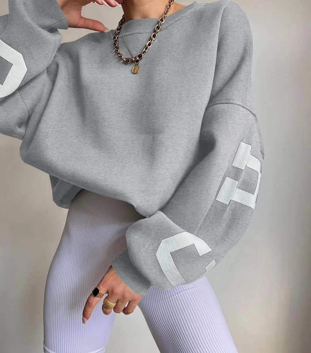 Oversized Sweatshirt - Warme Loose Fit Pullover Sweatshirt voor dames-Boetiek Moda