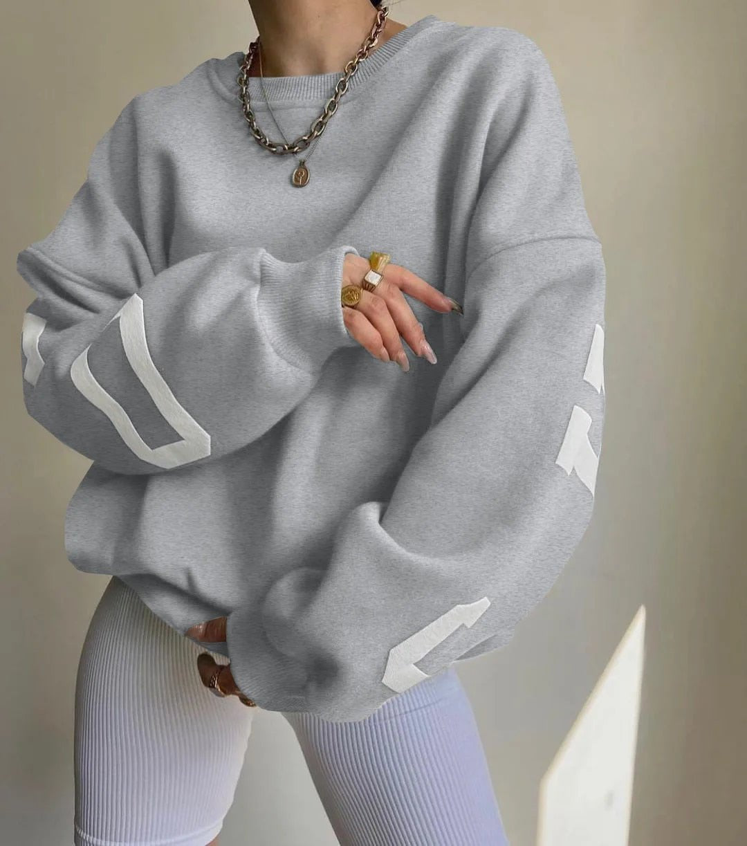 Oversized Sweatshirt - Warme Loose Fit Pullover Sweatshirt voor dames-Boetiek Moda