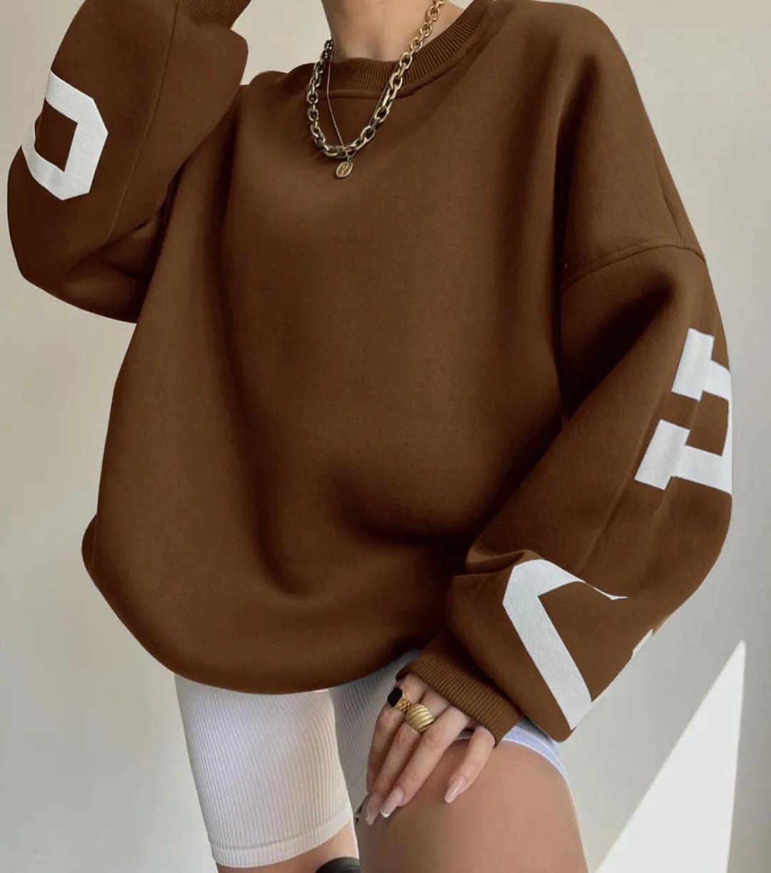 Oversized Sweatshirt - Warme Loose Fit Pullover Sweatshirt voor dames-Boetiek Moda