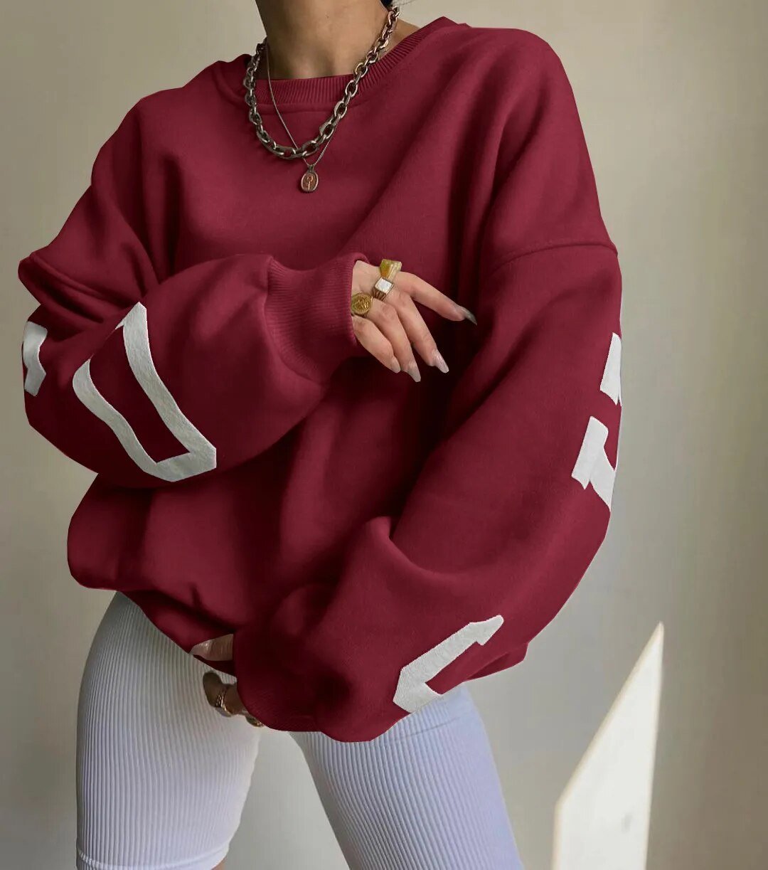 Oversized Sweatshirt - Warme Loose Fit Pullover Sweatshirt voor dames-Boetiek Moda