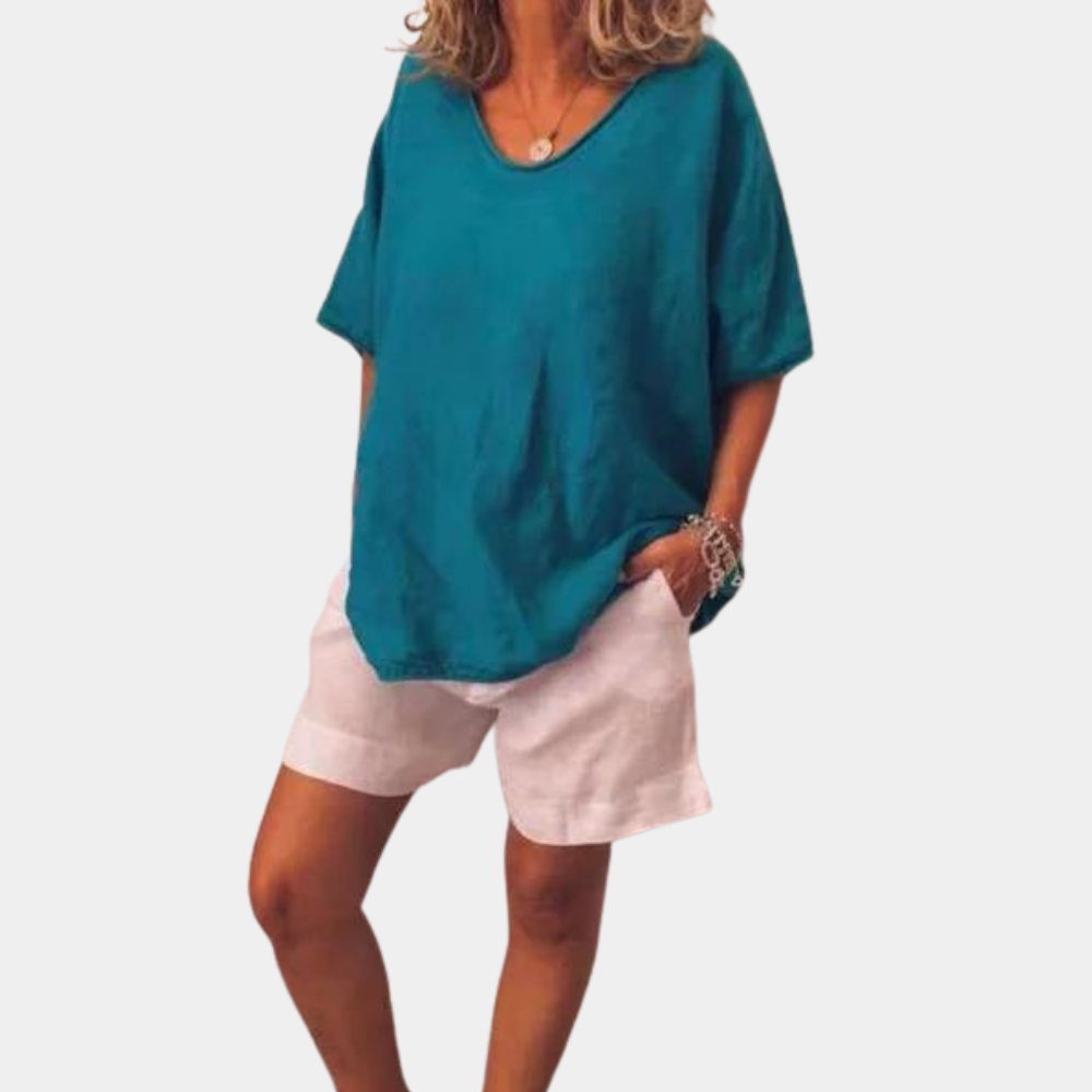 Oversized T-Shirt - Los model - Katoen - Linnen T-Shirt - Dames T-Shirt-Boetiek Moda