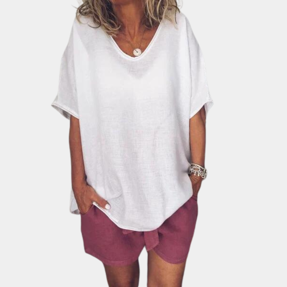 Oversized T-Shirt - Los model - Katoen - Linnen T-Shirt - Dames T-Shirt-Boetiek Moda