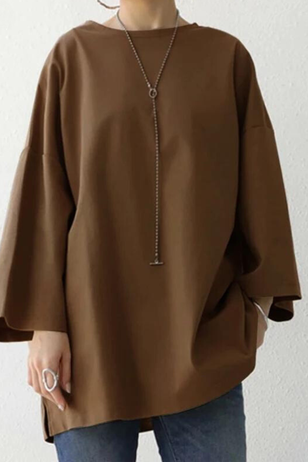 Oversized T-shirt - Los model - Ronde hals - T-shirt met lange mouwen - Dameskleding-Boetiek Moda