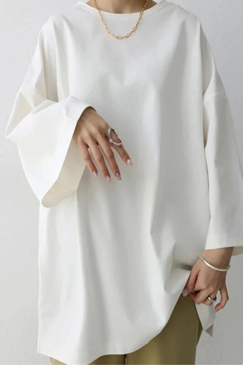 Oversized T-shirt - Los model - Ronde hals - T-shirt met lange mouwen - Dameskleding-Boetiek Moda