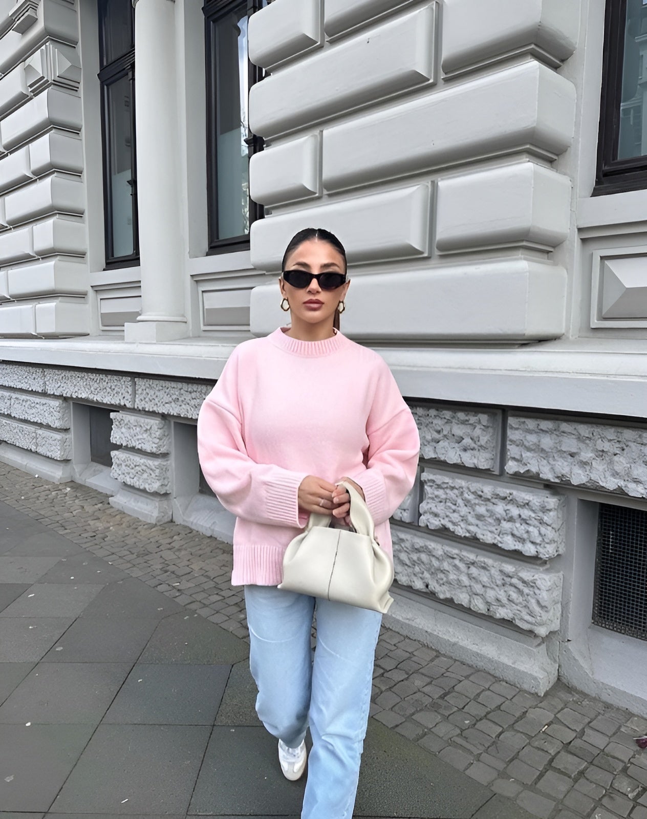 Oversized Trui - Dames Warm Roze Gebreide Pullover Trui-Boetiek Moda