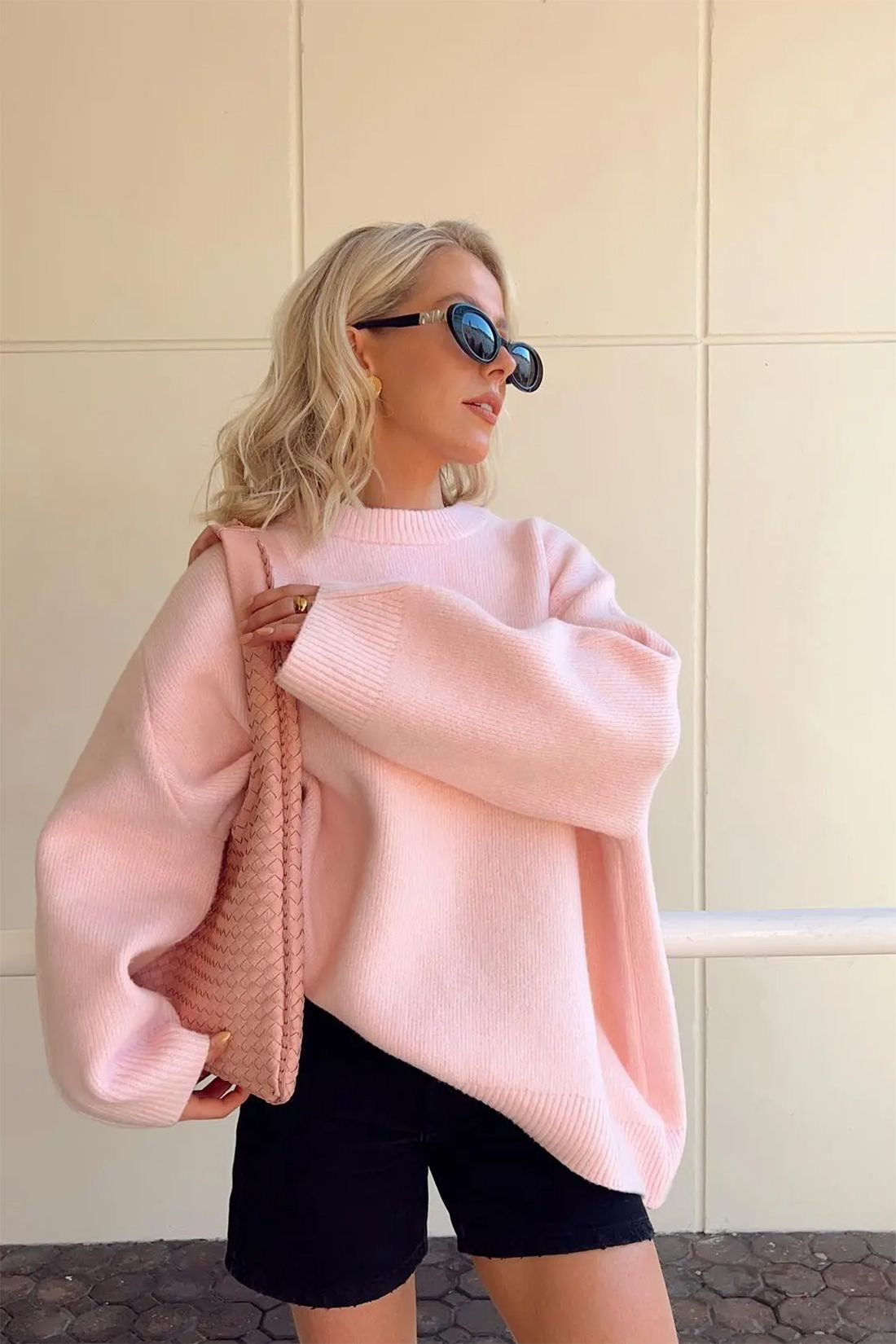 Oversized Trui - Dames Warm Roze Gebreide Pullover Trui-Boetiek Moda