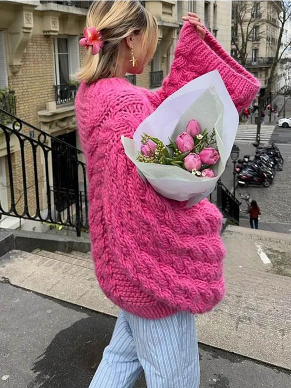 Oversized Trui - Grof - Kabel - Gebreide Trui - Damestrui-Boetiek Moda