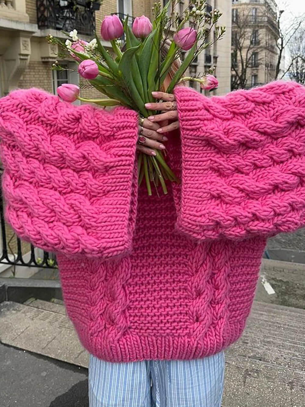 Oversized Trui - Grof - Kabel - Gebreide Trui - Damestrui-Boetiek Moda