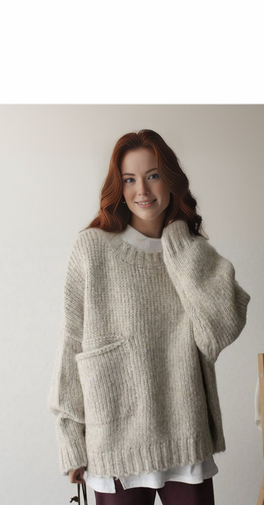 Oversized Trui - Lichtgrijze Loose Fit Grofgebreide Trui voor dames-Boetiek Moda