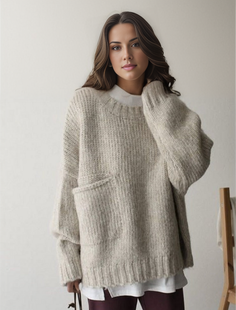 Oversized Trui - Lichtgrijze Loose Fit Grofgebreide Trui voor dames-Boetiek Moda