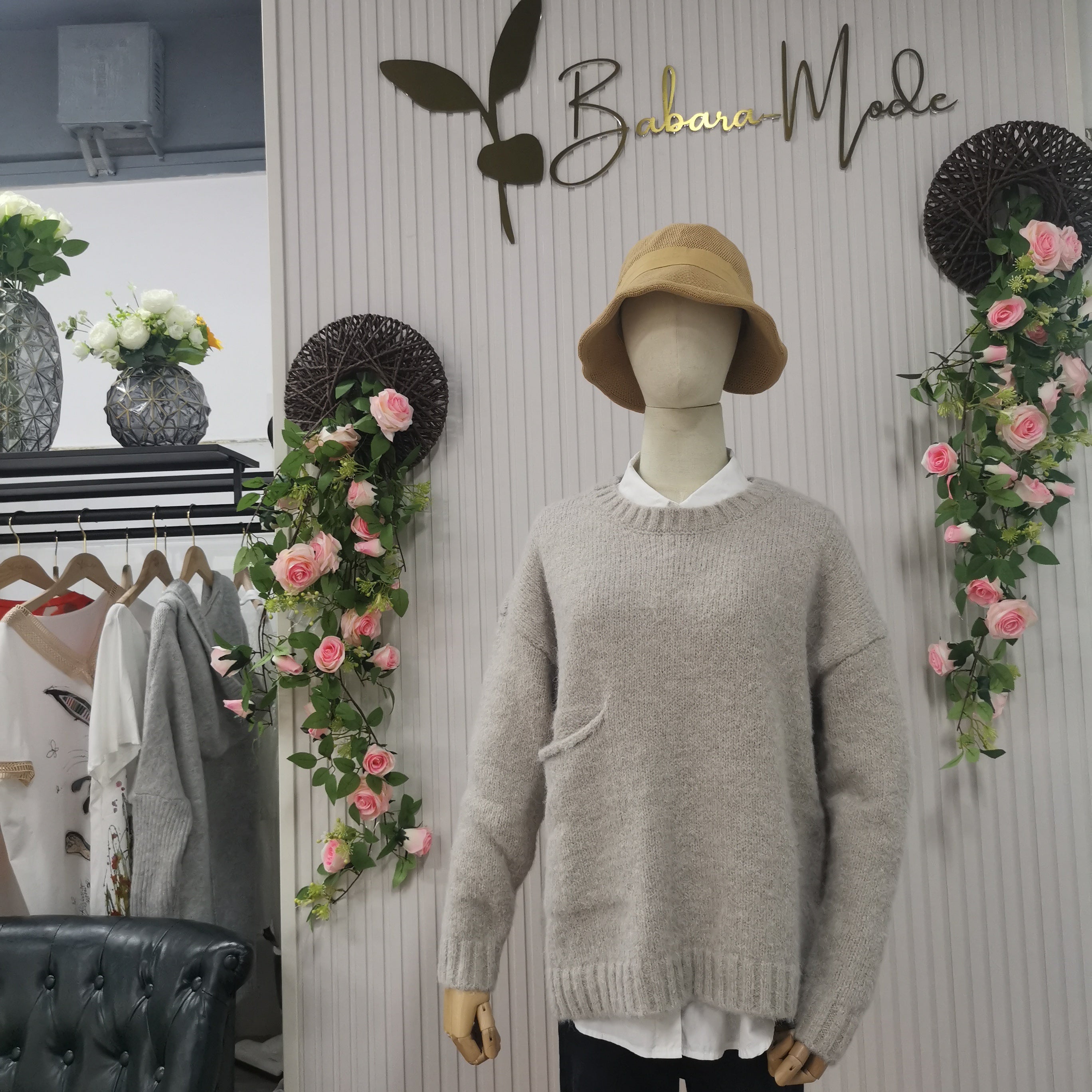 Oversized Trui - Lichtgrijze Loose Fit Grofgebreide Trui voor dames-Boetiek Moda