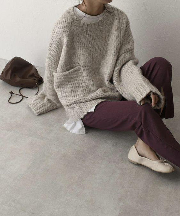 Oversized Trui - Lichtgrijze Loose Fit Grofgebreide Trui voor dames-Boetiek Moda