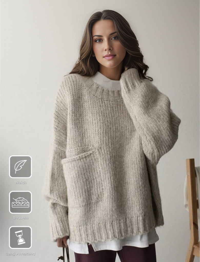 Oversized Trui - Lichtgrijze Loose Fit Grofgebreide Trui voor dames-Boetiek Moda