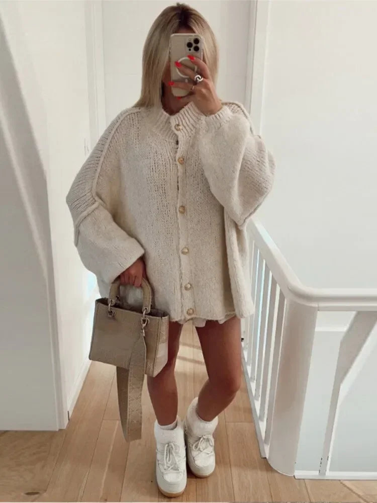 Oversized Vest - Button-Up - Grof - Gebreid vest - Damesvest-Boetiek Moda