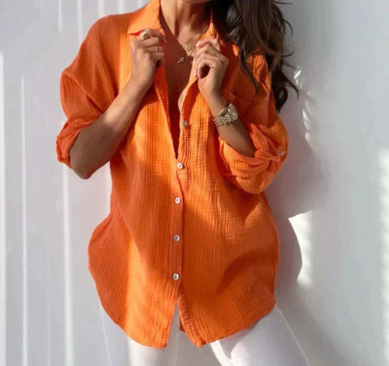 Oversized blouse - Lichtgewicht - Lange mouwen - Blouse met knopen - Dameskleding-Boetiek Moda