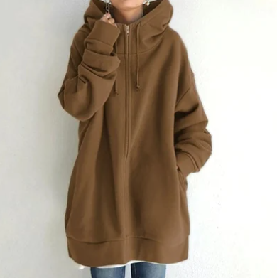 Oversized hoodie - Losvallende hoodie met lange ritssluiting voor dames-Boetiek Moda
