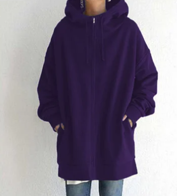 Oversized hoodie - Losvallende hoodie met lange ritssluiting voor dames-Boetiek Moda