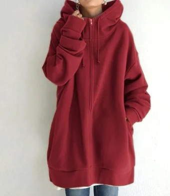 Oversized hoodie - Losvallende hoodie met lange ritssluiting voor dames-Boetiek Moda