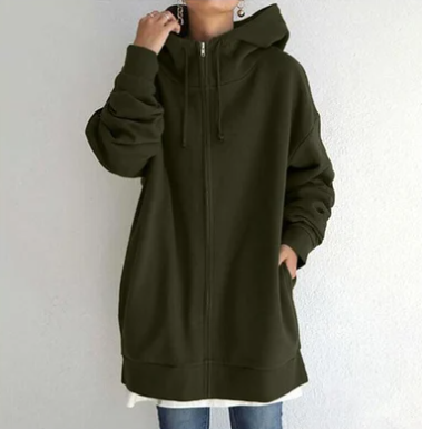 Oversized hoodie - Losvallende hoodie met lange ritssluiting voor dames-Boetiek Moda