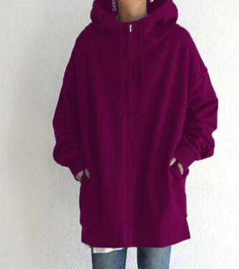 Oversized hoodie - Losvallende hoodie met lange ritssluiting voor dames-Boetiek Moda
