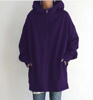 Oversized hoodie - Losvallende hoodie met lange ritssluiting voor dames-Boetiek Moda