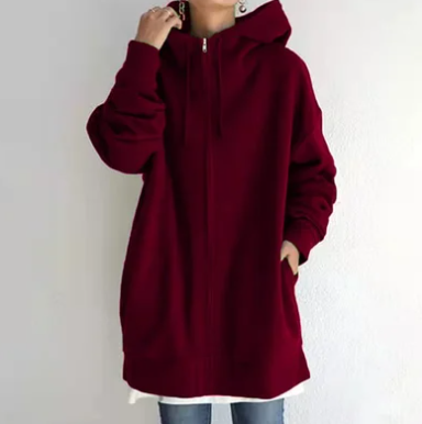 Oversized hoodie - Losvallende hoodie met lange ritssluiting voor dames-Boetiek Moda